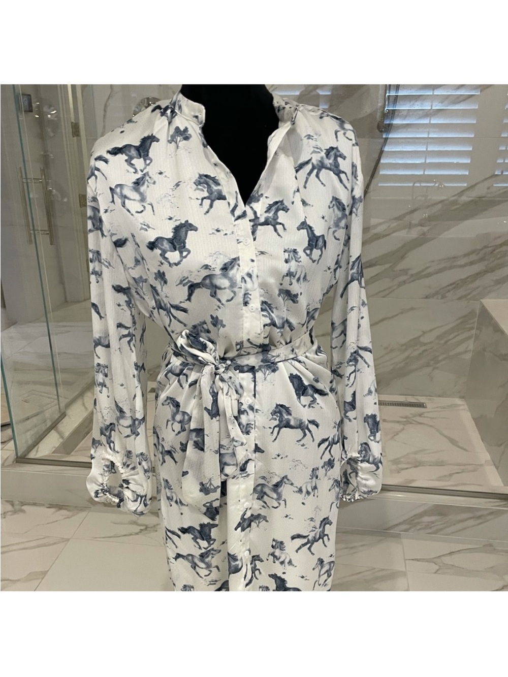elizabeth crosby horse dress White Blue Large - Picture 2 of 15